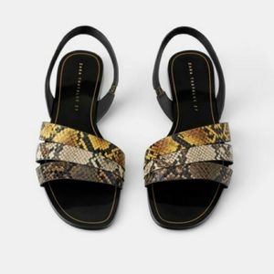 Zara Snake/Animal Print Strap Flat Sandals